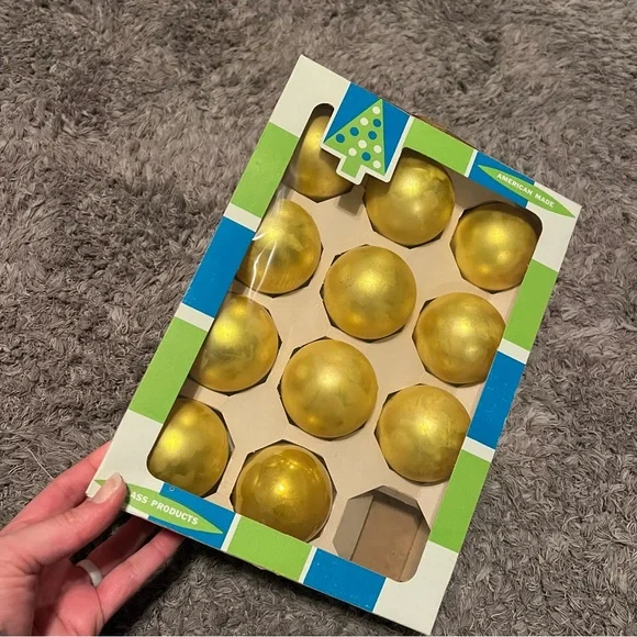 Shiny Brite vintage Holiday Ornament Set Red Gold blue Silver box glass lot - Picture 7 of 10